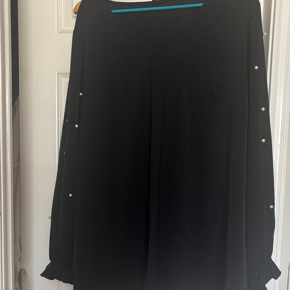 Black Blouse with Pearl Accents